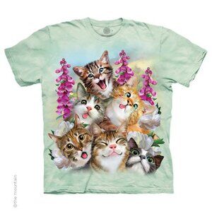 Kitten Cat Selfie Foxglove Flower Adult Short Sleeved Shirt M